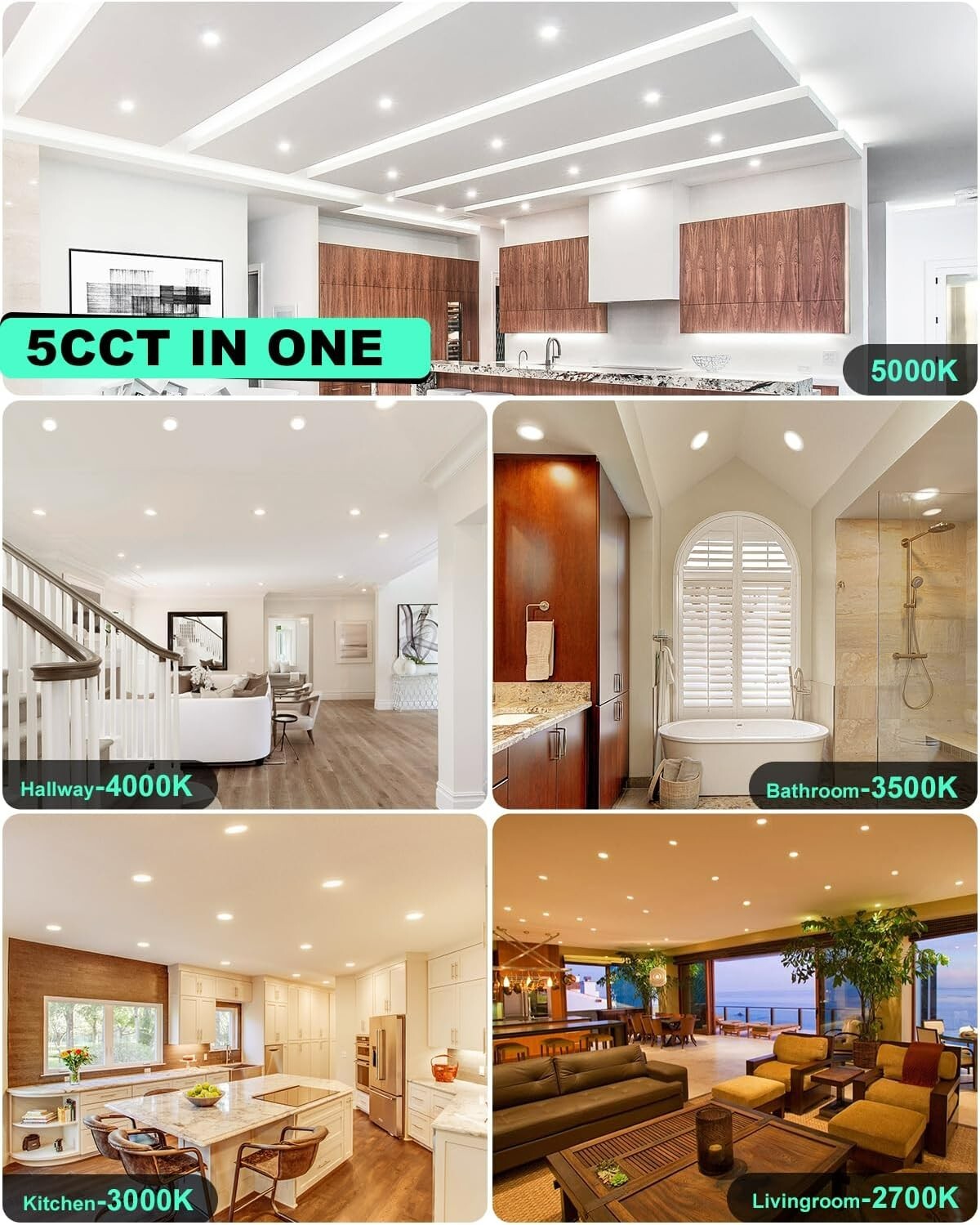 12 Pack 4 Inch 6 Inch 5CCT Ultra-Thin LED Recessed Ceiling Light Junction Box