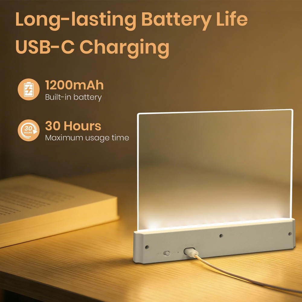 Flat Book Light Rechargeable LED Smart Reading 3 Colors Timer Panel White