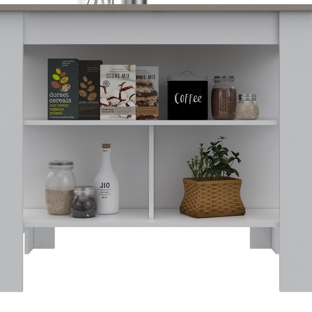 Kitchen Island, Kitchen Table 35" H, Three Open Storage Shelves