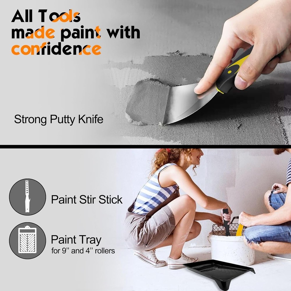 13pcs Paint Roller Set,Paint Rollers & Tray Set with Extension Pole,Includes a P