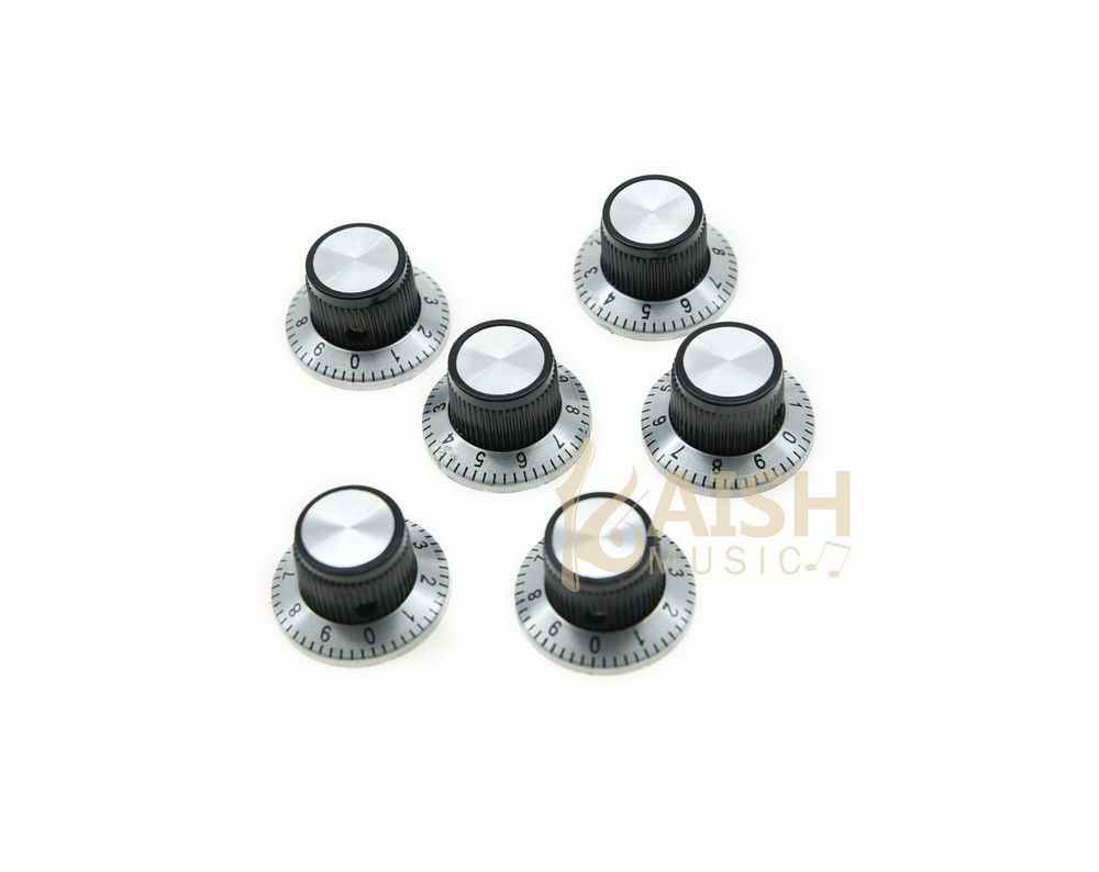 6pcs Vintage Guitar Top Hat AMP Knob Effect Pedal Knobs Black/Chrome Top