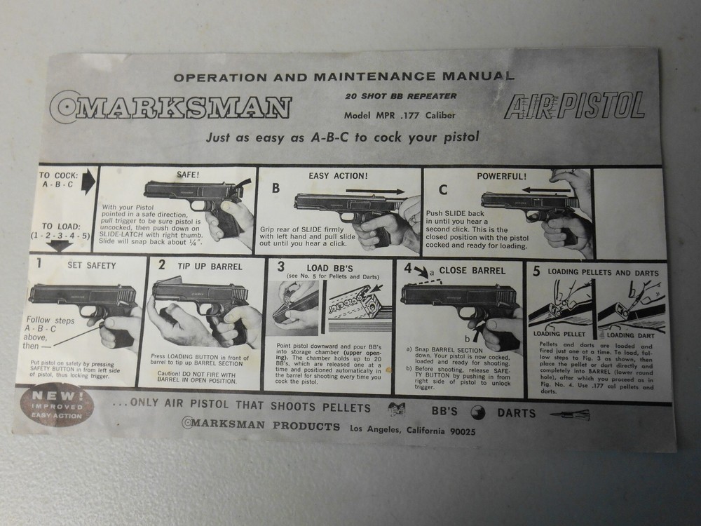 Vintage Marksman 20 Shot BB Repeater & .177 Cal Model MPR