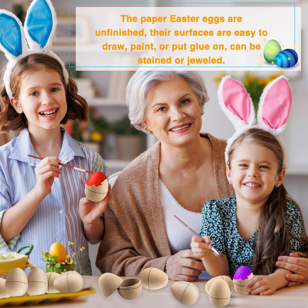 24 Pack Paper Easter Eggs 3.2 Inch Paper Mache Eggs DIY Easter Paper Eggs for...