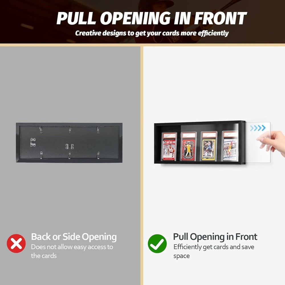 Trading Card Display Frame Wall Mount, Wooden Baseball with Clear View, Grade...