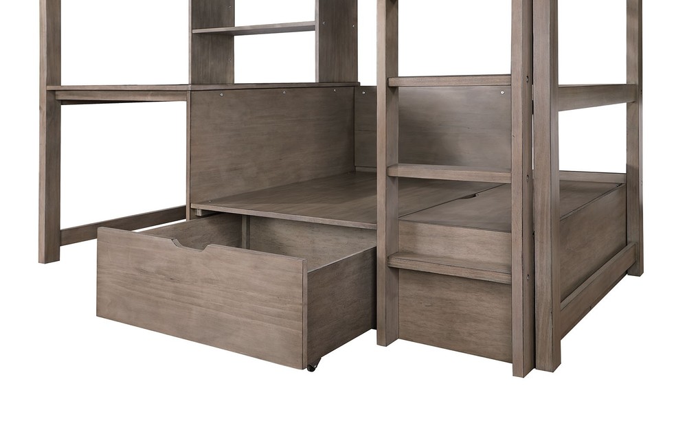 Modern Transitional Twin Over Workstation Loft Bed With Storage Box Attached L