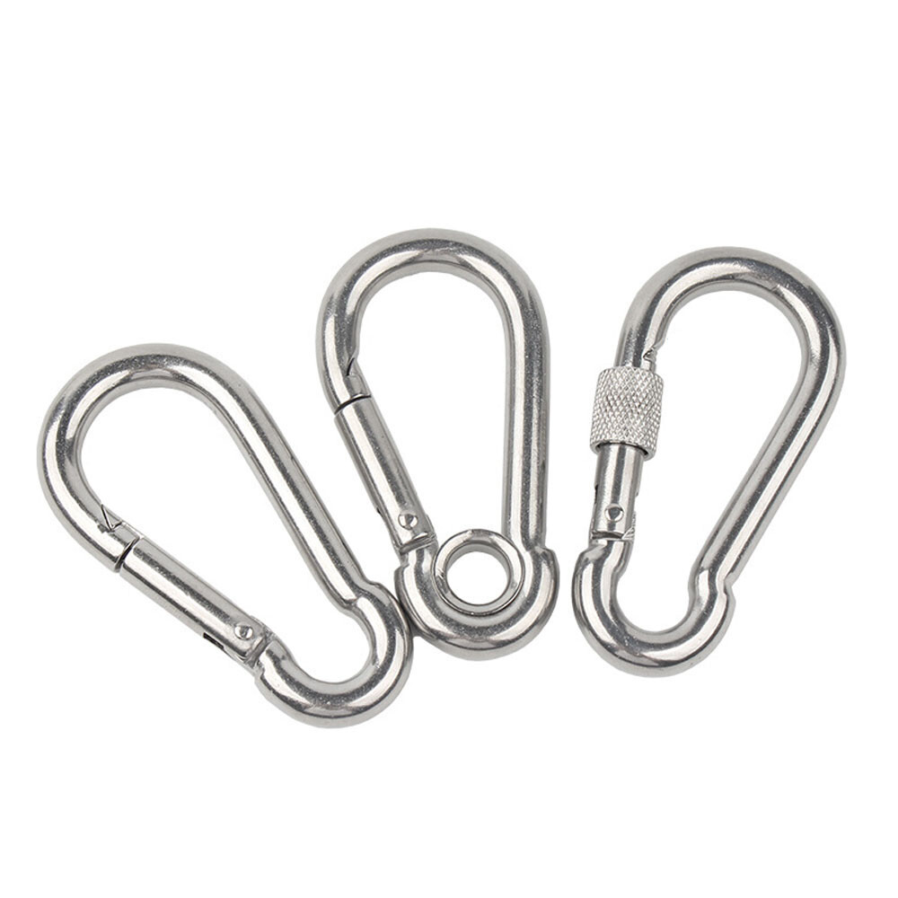 Stainless Steel Carabiner Quick Locking Spring Hook Snap Clips Eyelets Rope Lock