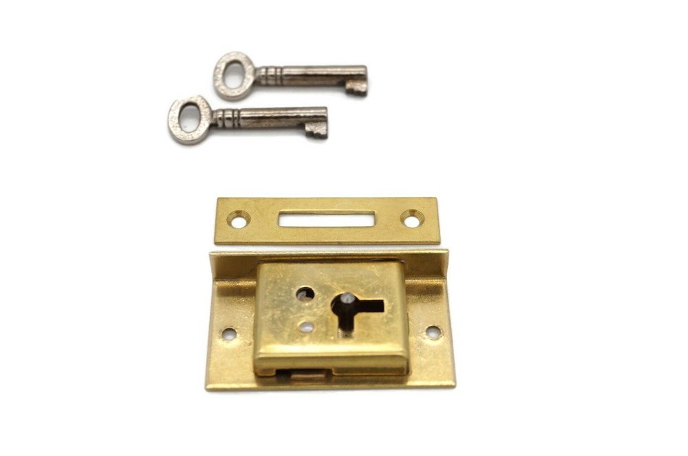 Half Mortise Lock Chest Trunk Small Box Lock Solid Brass Cabinet Lock 2 Keys