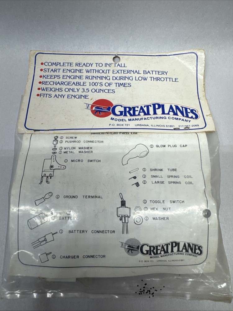 Great Planes Switch-N-go Onboard Glow RC Engine Ignition System NOS
