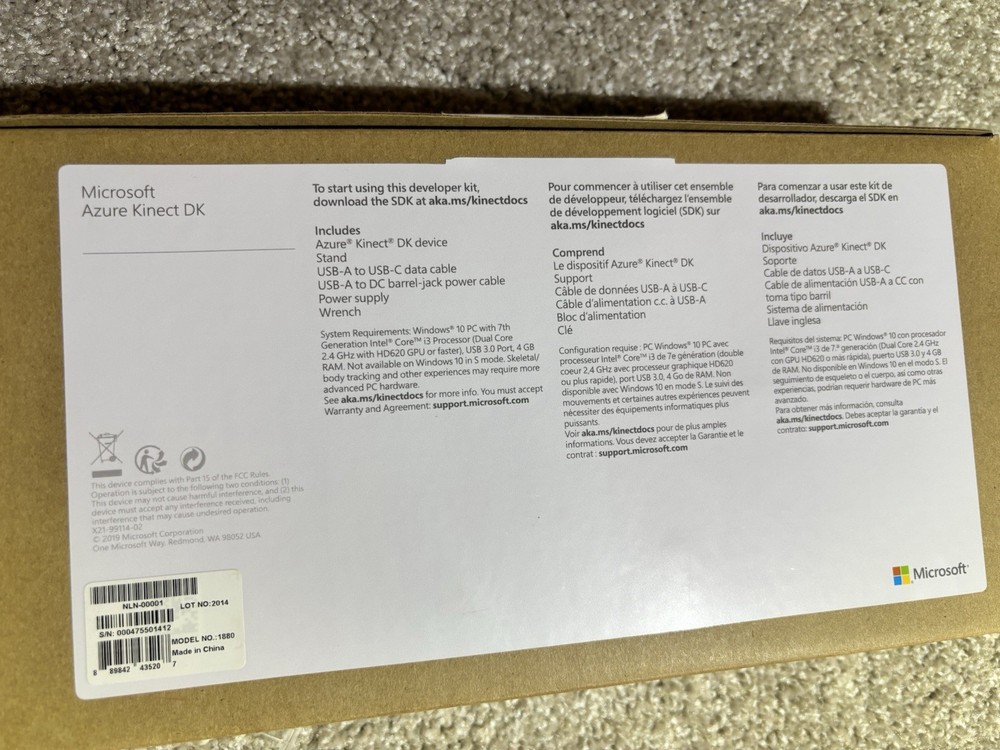 Microsoft Azure Kinect DK Model 1880-I4D Developer Kit