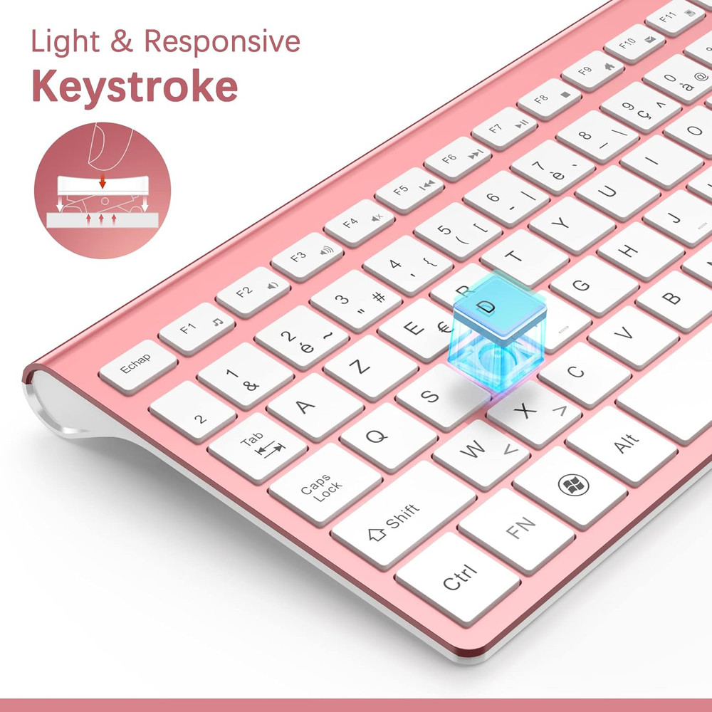 Wireless Keyboard Mouse Combo,Typewriter Keyboard Wireless, Portable Pink Keyboa