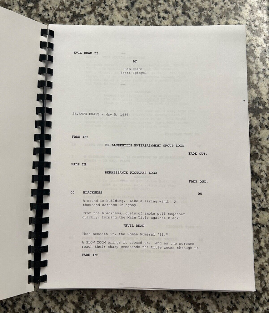 Evil Dead 2 Horror Movie Script Reprint Full Screenplay Script