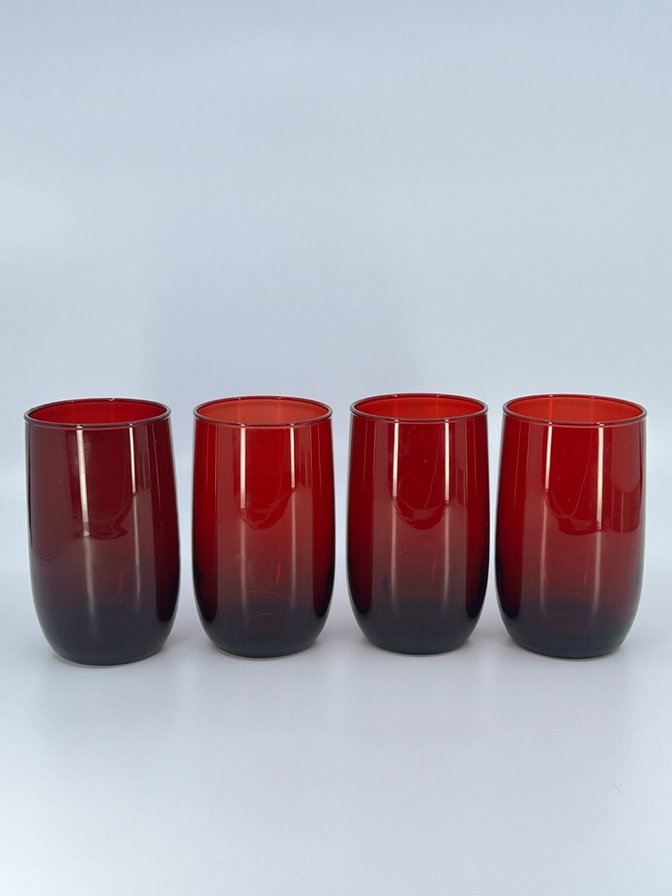 4 Vintage Anchor Hocking Ruby Red Drinking Glasses 1950 Roly Poly glasses 4"