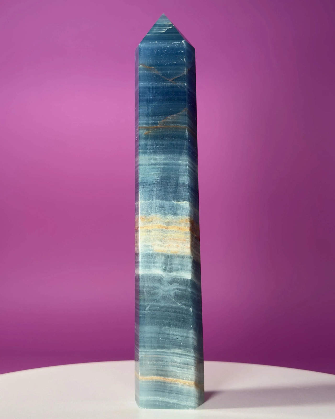 Blue Onyx Aquatine Calcite Tower 910g 10" Banded Blue Calcite Crystal