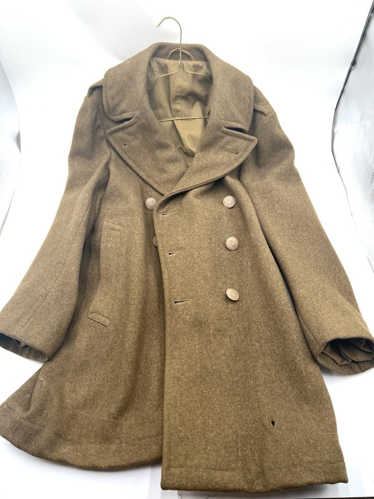 Original WWII Wool Trench Overcoat - 1942 Dated - Size 38R - Excellent Condition