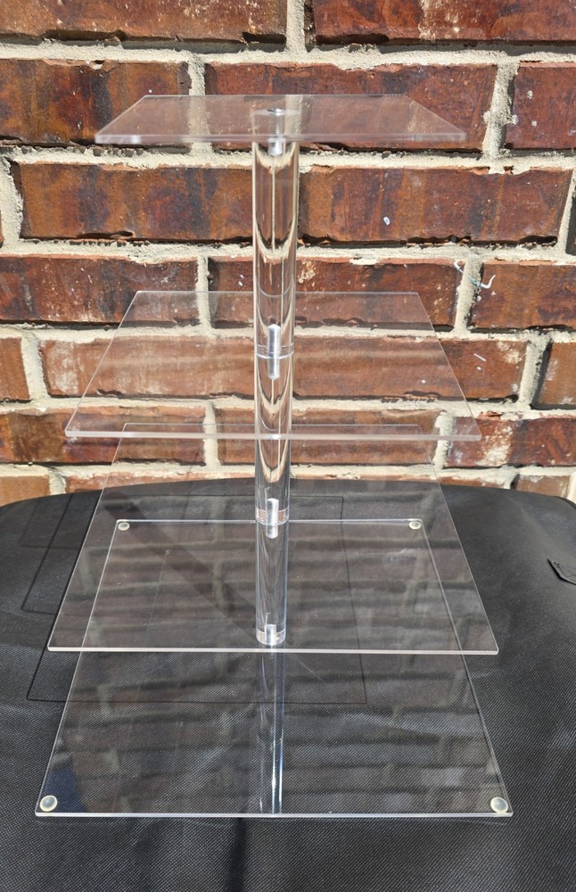 Clear Acrylic Square 4-Tier Cupcake/Dessert Stand, Disassembles, 12" Base
