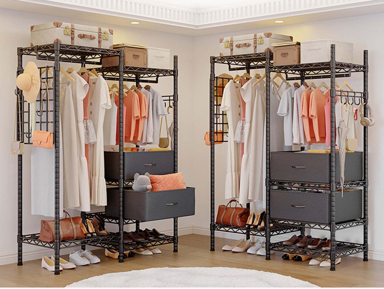 HOKEEPER Wire Garment Rack Closet Wardrobe Heavy Duty Clothes Clothing Racks
