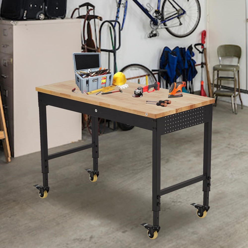 48" Work Benches for Garage Adjustable Workbench Wheels Pegboard Drawers 200
