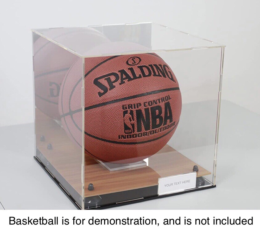 Full Size Basketball Display Case with Acrylic Wooden Court Base and Mirror Back