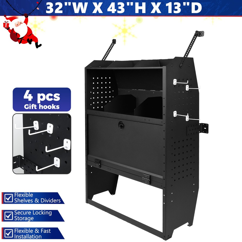 32"Wx43"Hx13"D Cargo Van Shelving Storage for Ford Transit, Lockable, Adjustable
