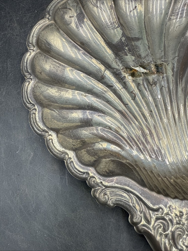 Vintage Silverplate Seashell Dish from Hong Kong ~ 11”x 9”