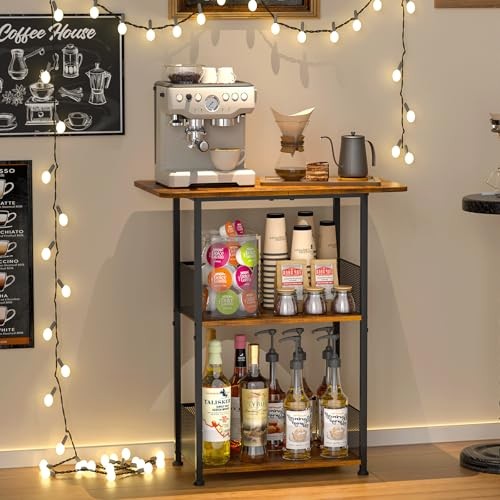 Mini Floor Standing Coffee Bar Shelf,3-Tier Small Coffee Table,Corner