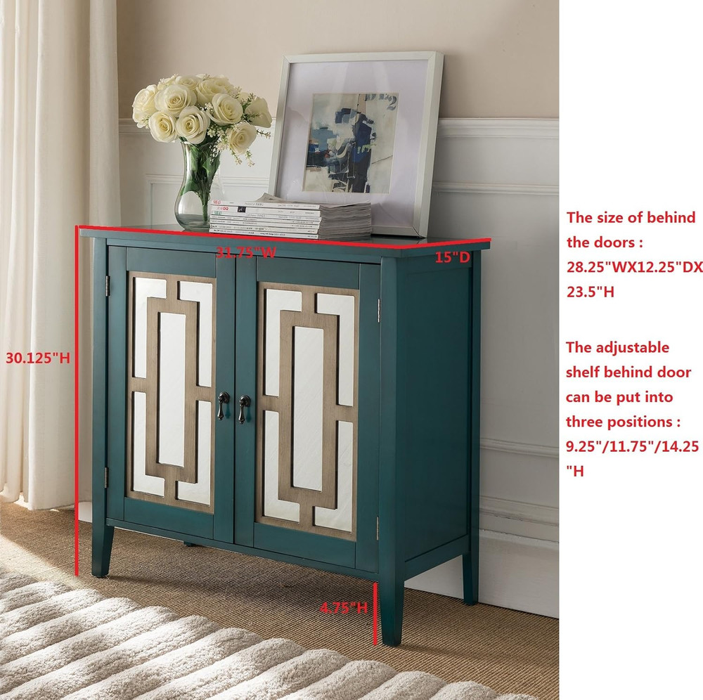 Antique Blue Buffet Server Cabinet with Mirrored Doors - Elegant Console Table