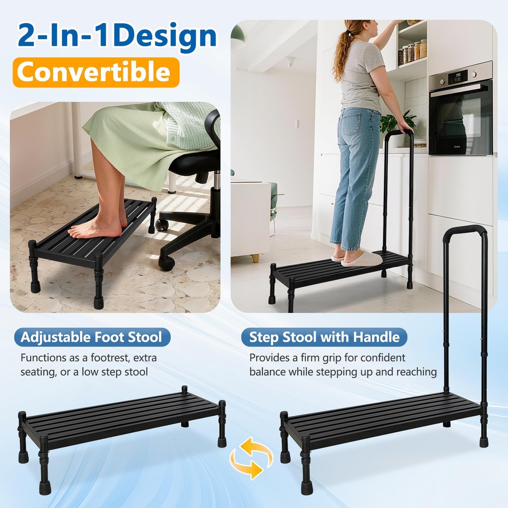 Medical Step Stool with Handle, Bed Step Stool for Elderly, 30.5" Long Bedsid...