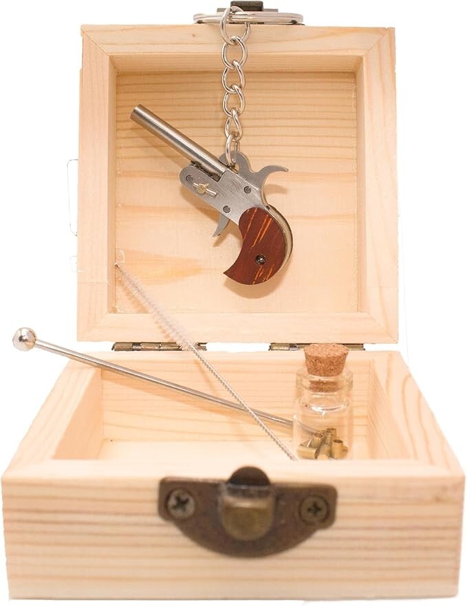 Miniature 2mm Pinfire Gun Key chain Model with Bullet Shells berloque PISTOL