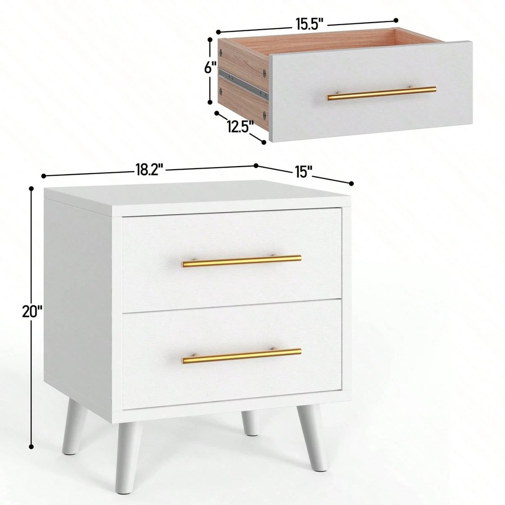 Modern Nightstand 2 Drawers Side Table