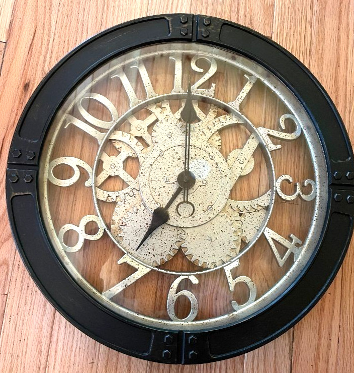 Industrial 16" Gear Wall Clock Quartz Movement Open Dial Timepiece Round