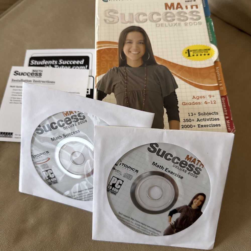 Math Success Deluxe 2009 PC CD-ROM 2 Disc Set w/ Box Learning Software Ages 9+