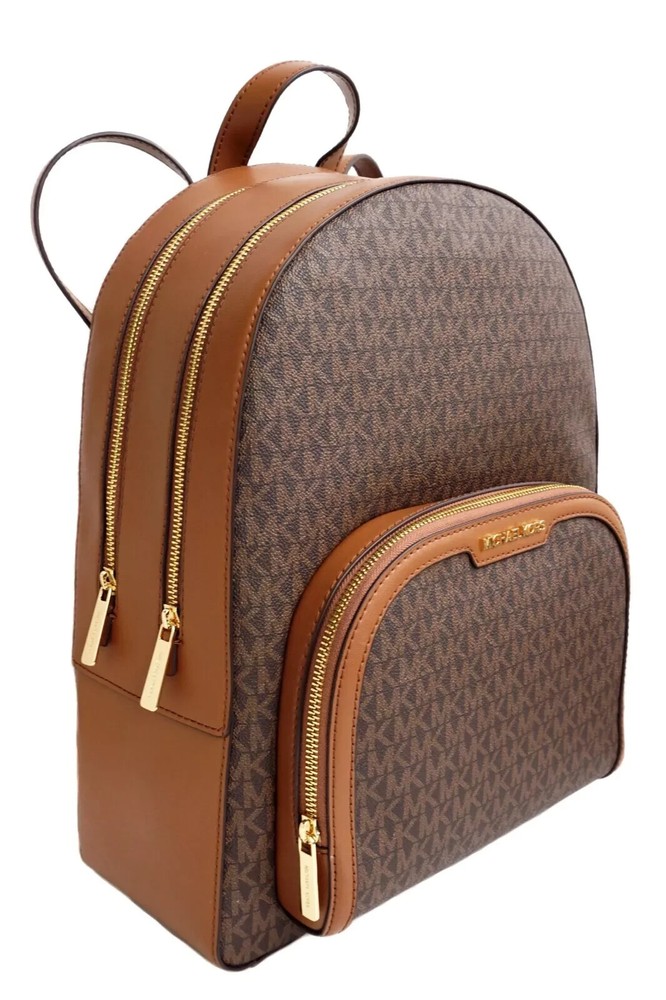 MICHAEL KORS JAYCEE MEDIUM ZIP POCKET BACKPACK BAG LOGO Brown