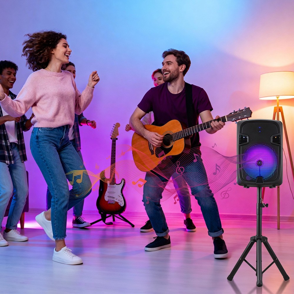 Bluetooth Speaker System 12 Inch Subwoofer with Stand Includes Mic/Guitar Input