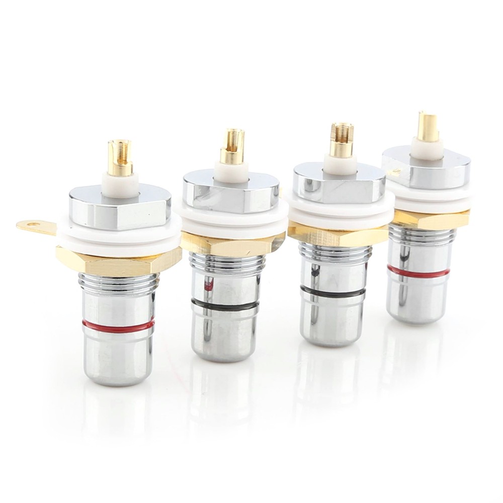 4x Rhodium Plated RCA Socket Female Panel Mount Plug Audio Terminal Chassis