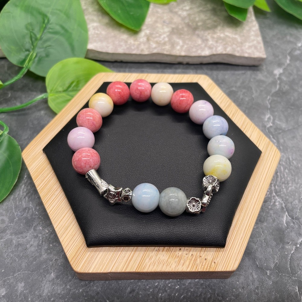 Handmade Ceramic Bead Beaded Stackable 6.25” Plus Stretch Bracelet New B615