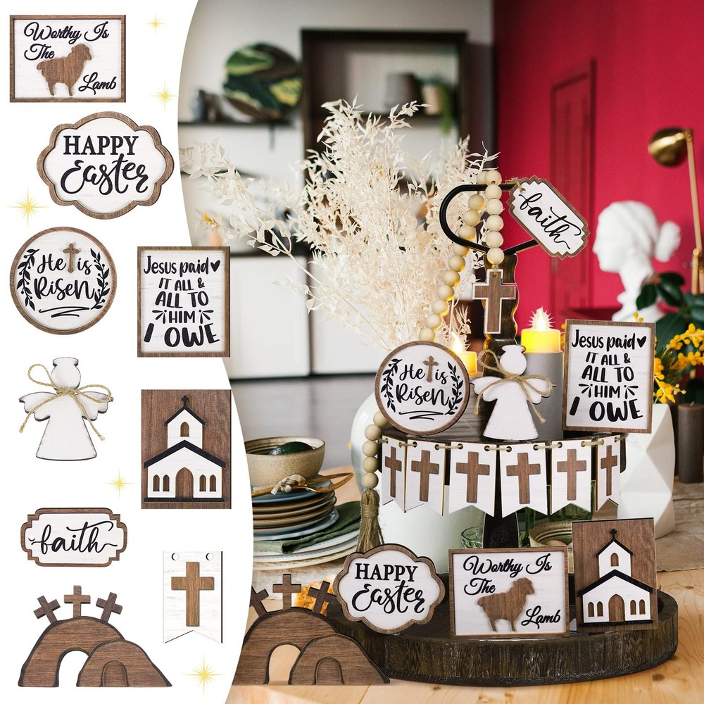 Amyhill 17 Pcs Easter Tiered Tray Decor Religious Multicolor