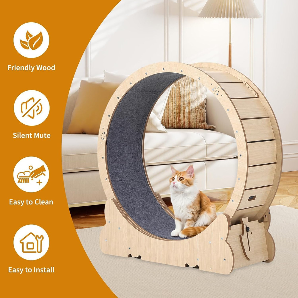 43.3" Large Cat Exercise Wheel & Treadmill for Indoor Cats, Secure Locking Mecha