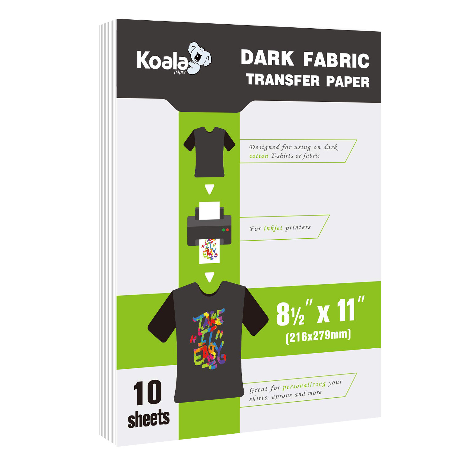 Koala Printable Inkjet Heat Transfer Paper Dark Light Fabrics Iron-on 8.5X11 10P