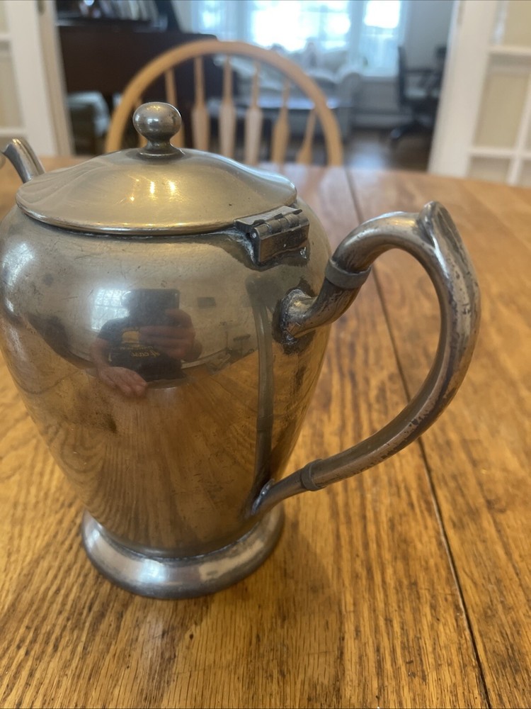 Vintage Academy Silver On Copper Tea Coffee Pot 7” Tall Sweeping Handle Nice 115