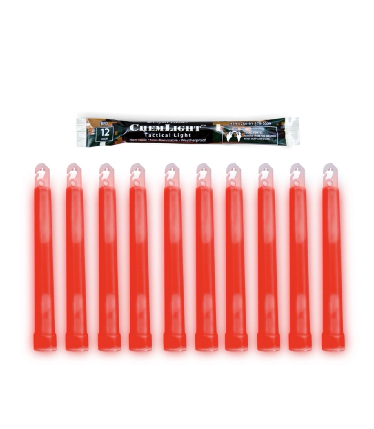 Cyalume 6" Tactical ChemLight - RED, 12 Hour (10-Pack) Exp: 2028