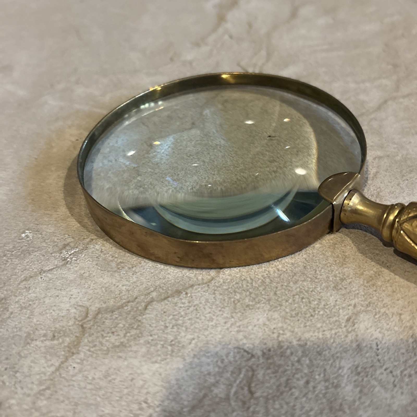 Vintage Handheld Brass Magnifying Glass 5 Inch Lens Gorgeous