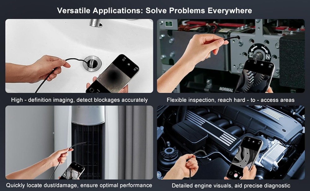 Endoscope Camera with Light, 1920P HD Borescope, 8 Adjustable LED black