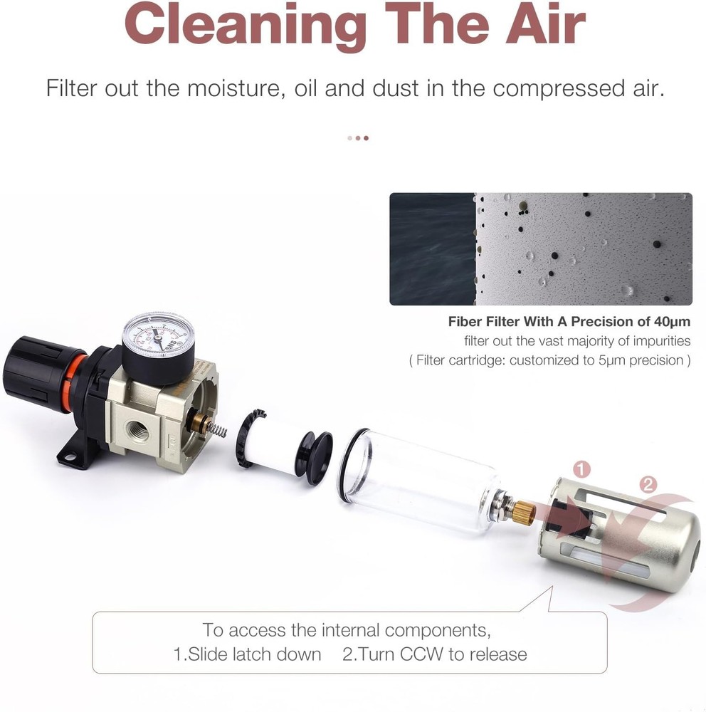 High-Performance Air Filter Regulator with Semi-Auto Drain and Mounting Bracket