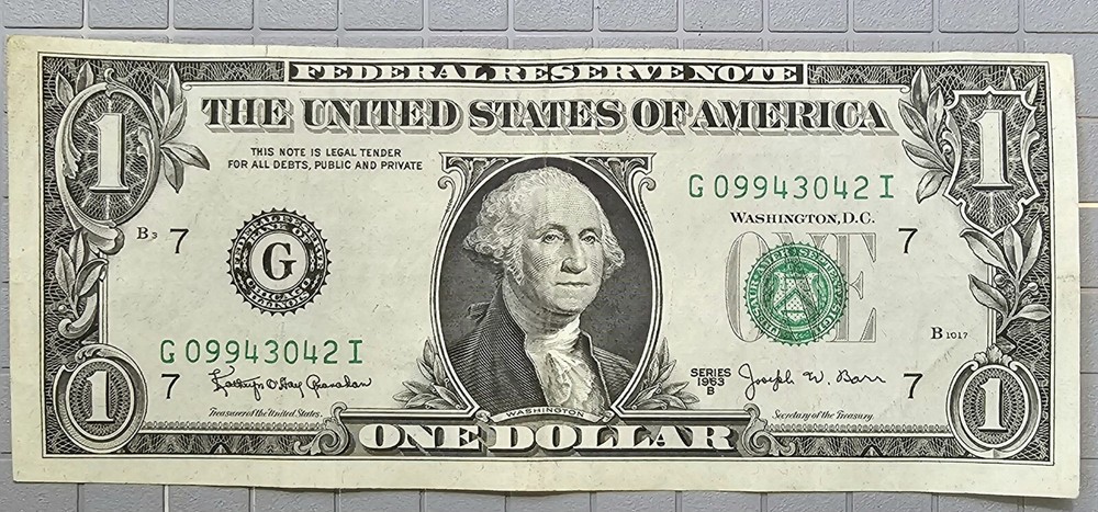 $1 US dollar Barr Alignment Error Chicago Mint