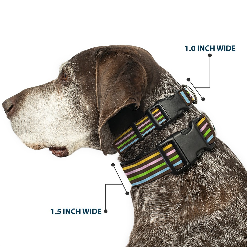 Plastic Clip Collar Stripe Blocks Brown/Multi Pastel Medium 11-16.5"