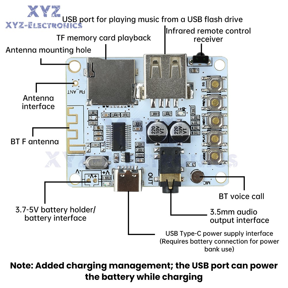 Bluetooth 5.4 Audio Receiver Board MP3 Lossless Decoder Decoding Module Type-C