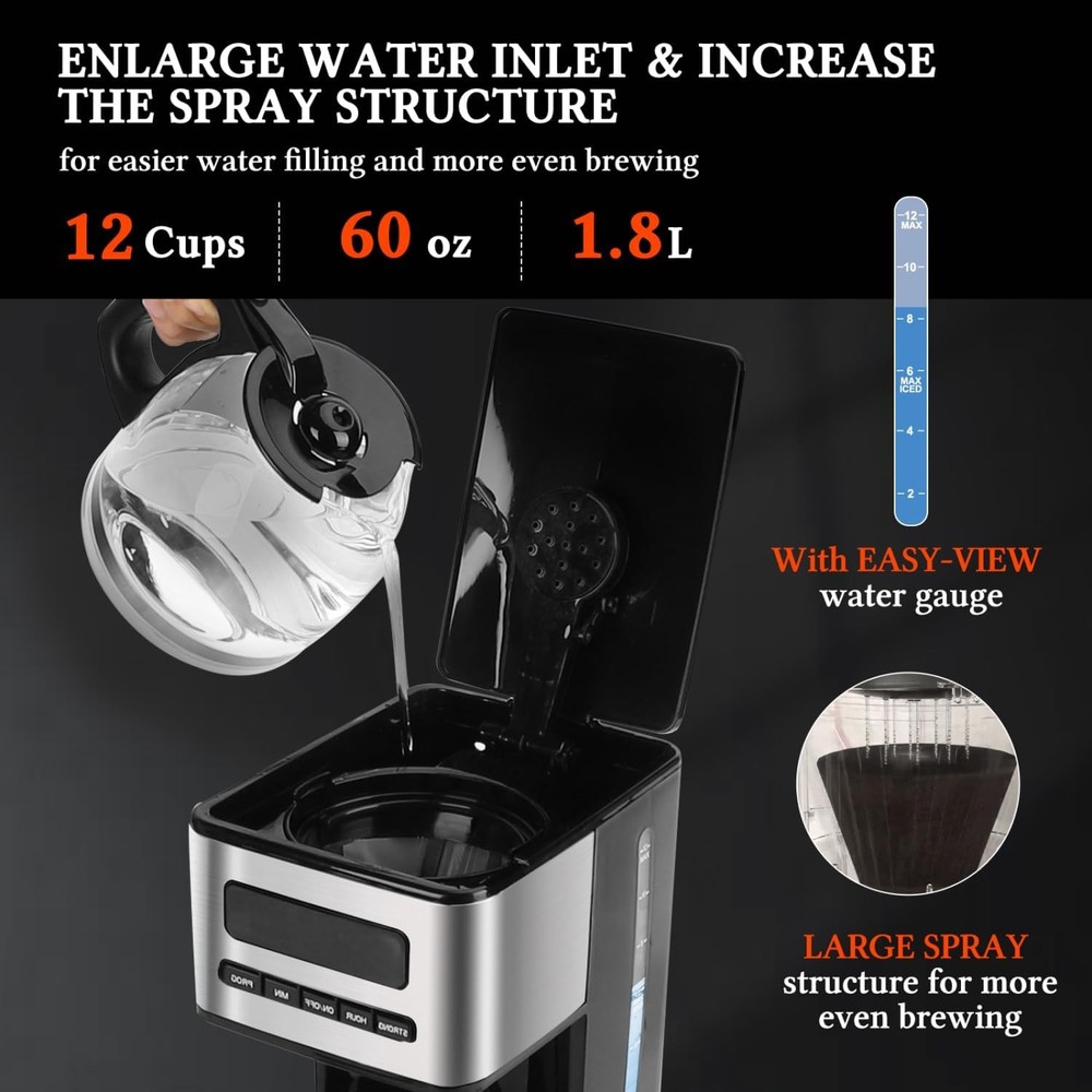 Programmable Coffee Makers 12 Cup, Hot and Iced Coffee Maker, 4 Brew Strength, L