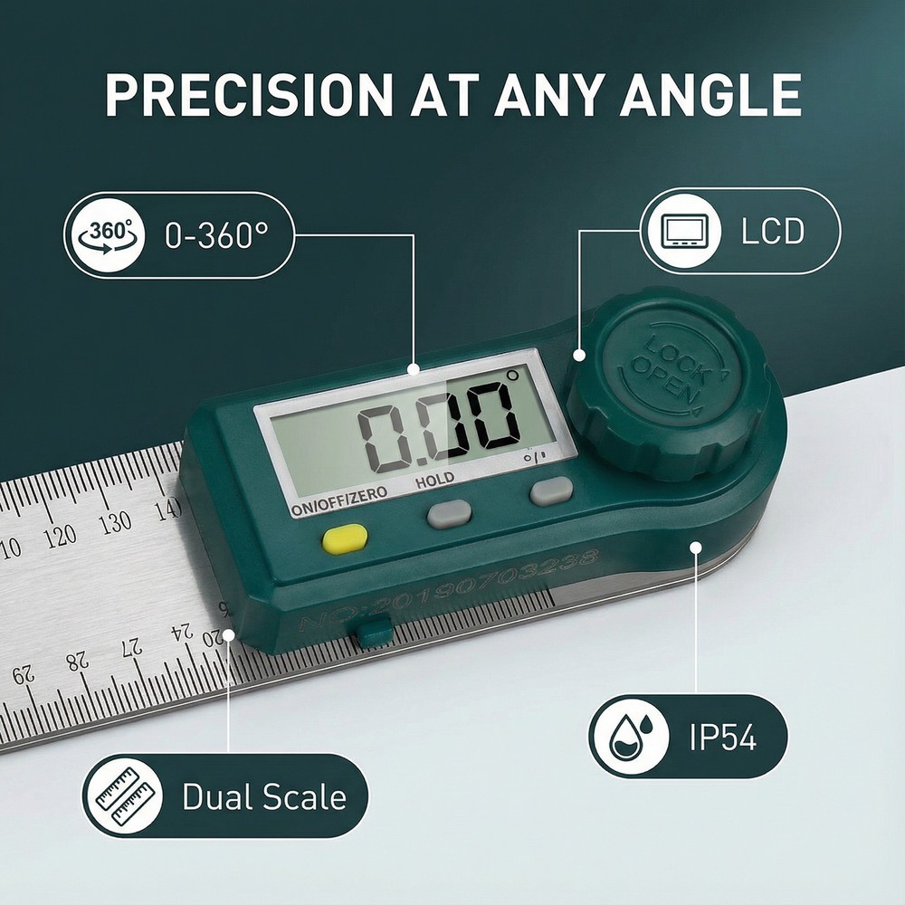 200mm/7.8'' Protractor Digital Angle Finder Ruler with Locking Function for ADAS
