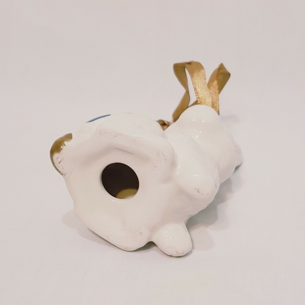 White Rabbit Blue Flower Ornament 3" Bunny Easter Ceramic