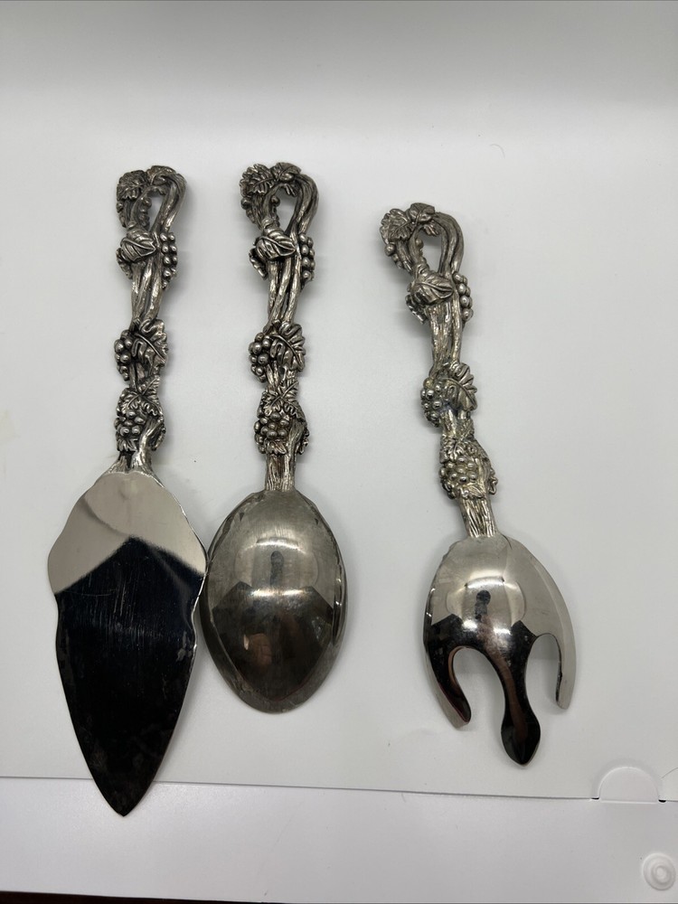 Vtg Godinger Silver Plated Grape Floral Serving Fork Spoon & Slicer